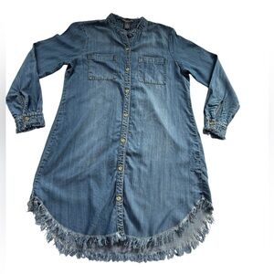 Chelsae‎ Theodore Shirt Dress Woman Medium Petite Blue Chambray Buttoned Raw Hem